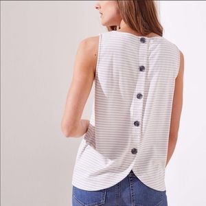 LOFT Button Back Stripe Tank Cream Gray Small